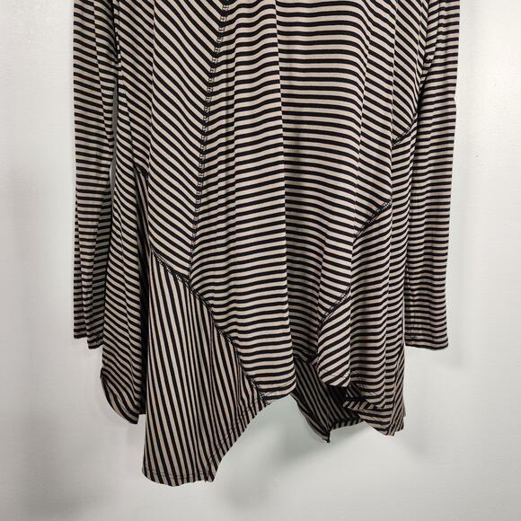 LOGO by Lori Goldstein Womens Striped Knit V Neck Top Asymmetric Hem Large Black - Picture 6 of 9